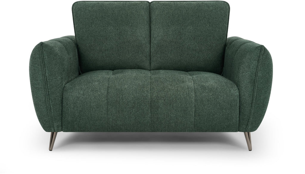 Mint green fabric 2 seater sofa with cushion back and nickel legs by Bentley Designs, showcasing a modern, comfortable living room piece.