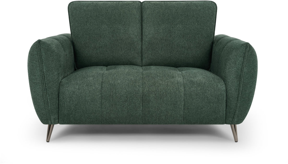 Mint green fabric 2 seater sofa with cushion back and nickel legs by Bentley Designs, showcasing a modern, comfortable living room piece.