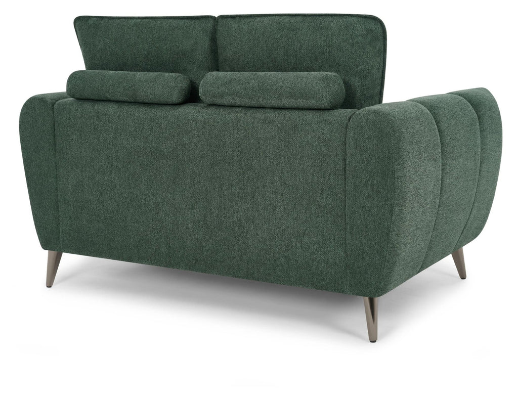 Mint green fabric Bentley Designs 2-seater sofa with cushion back and nickel legs, modern and comfortable living room furniture.