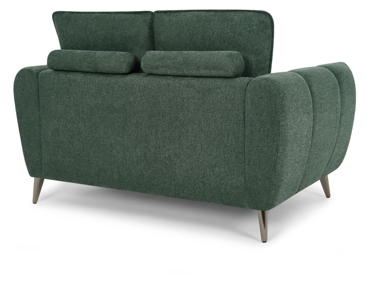 Mint green fabric Bentley Designs 2-seater sofa with cushion back and nickel legs, modern and comfortable living room furniture.