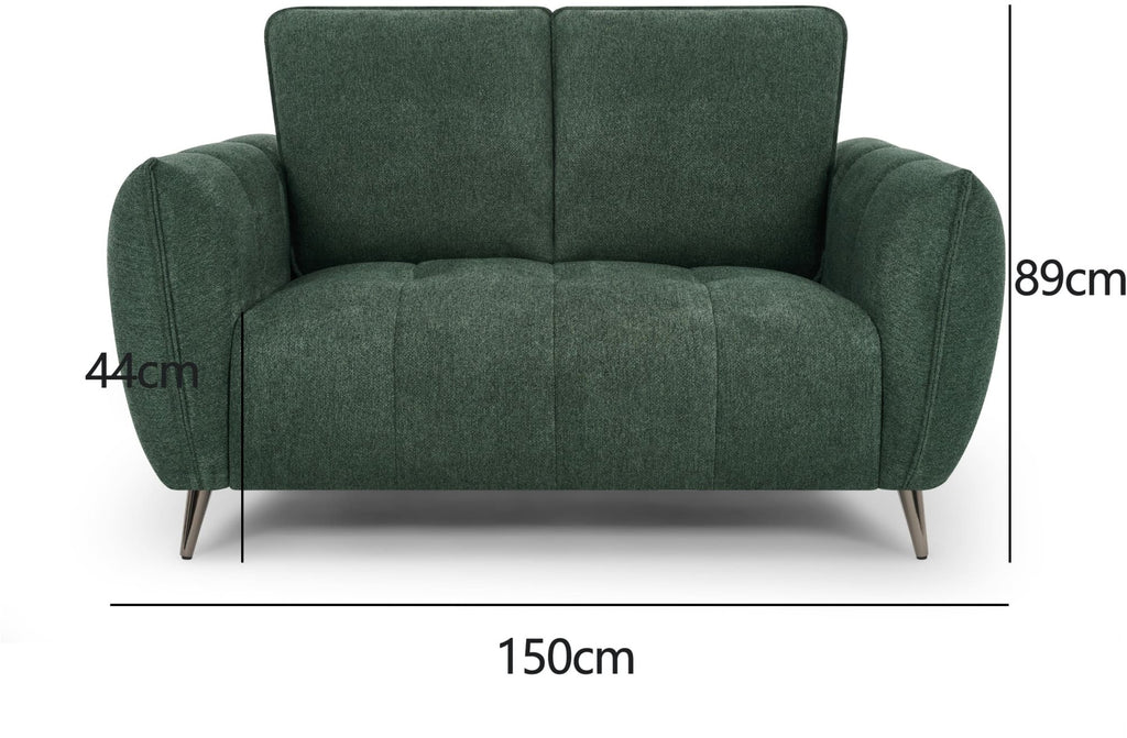 Mint green fabric 2-seater sofa with cushion back and nickel legs from Bentley Designs.