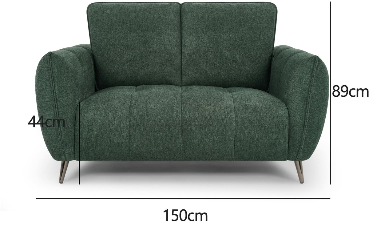 Mint green fabric 2-seater sofa with cushion back and nickel legs from Bentley Designs.