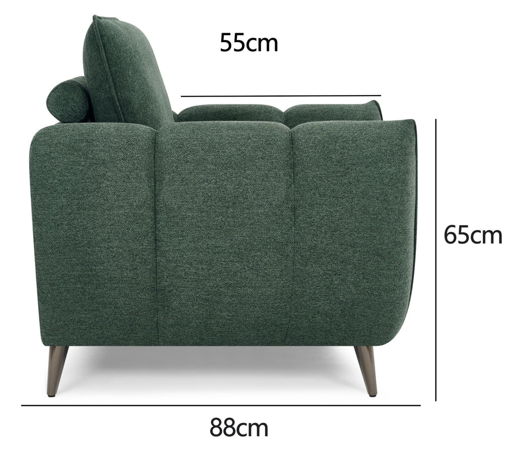 Mint green fabric 2 seater sofa with cushion back and nickel legs by Bentley Designs.