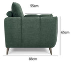 Mint green fabric 2 seater sofa with cushion back and nickel legs by Bentley Designs.