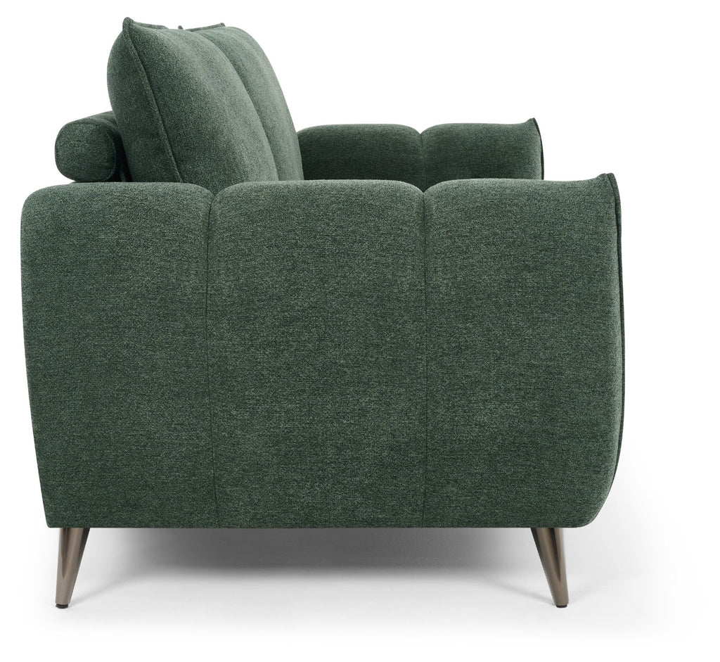 Mint green fabric 3-seater sofa with cushion back and nickel legs, designed by Bentley Designs.