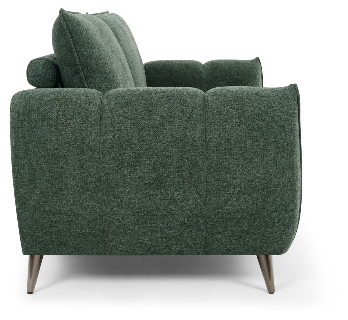 Mint green fabric 3-seater sofa with cushion back and nickel legs, designed by Bentley Designs.