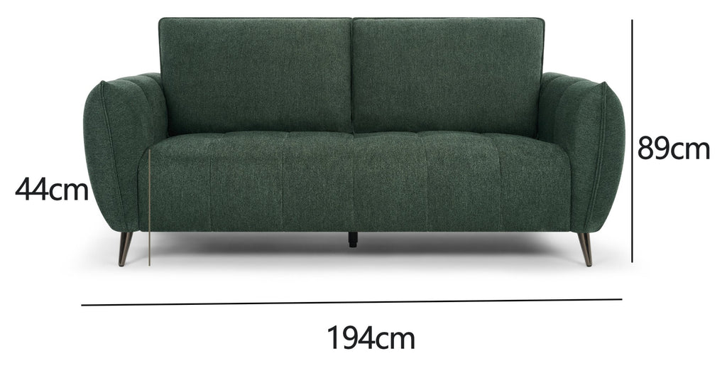 Mint green fabric 3 seater sofa with cushion back and nickel legs by Bentley Designs, showing the stylish and comfortable seating.