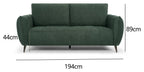 Mint green fabric 3 seater sofa with cushion back and nickel legs by Bentley Designs, showing the stylish and comfortable seating.