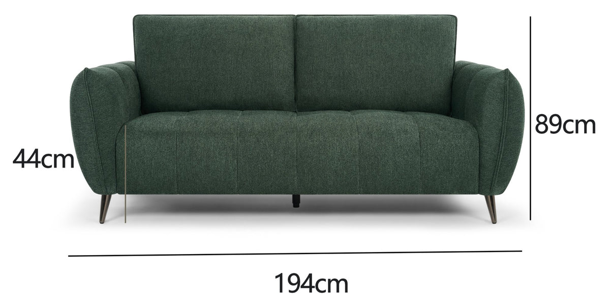 Mint green fabric 3 seater sofa with cushion back and nickel legs by Bentley Designs, showing the stylish and comfortable seating.