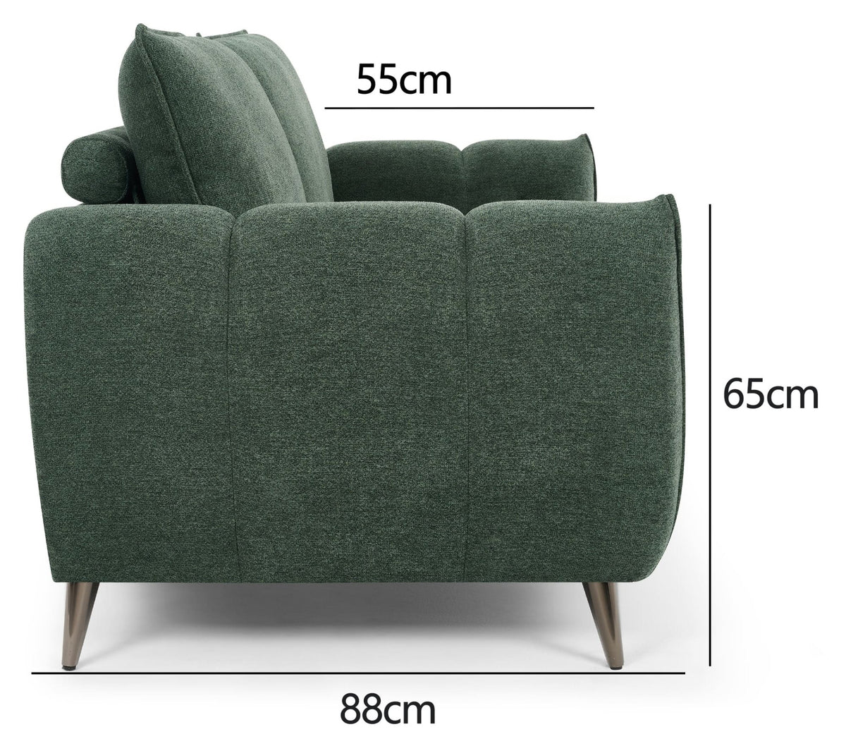 Mint green fabric 3 seater sofa with cushion back and nickel legs by Bentley Designs.