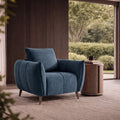 Teal blue fabric armchair with back cushion, nickel legs, modern lounge chair by Bentley Designs, cozy and stylish seating.