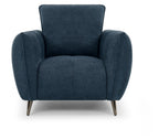 Teal blue fabric armchair with cushioned back and seat, nickel legs, Bentley Designs lounge chair for living room or lounge space.