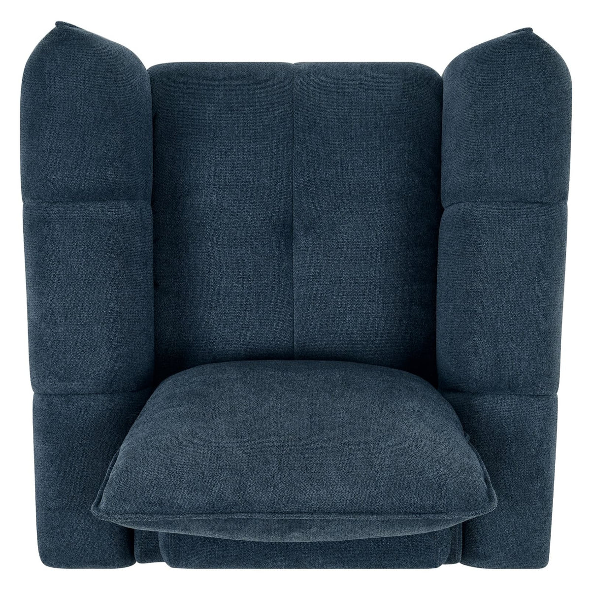Teal blue fabric armchair with cushion back and nickel legs, Bentley Designs lounge chair for living room comfort.