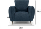 Teal blue fabric armchair with cushion back and nickel legs, Bentley Designs lounge chair for stylish comfort.