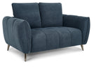 Bentley Designs teal fabric 2 seater sofa with cushion back and nickel legs, stylish and comfortable living room furniture.