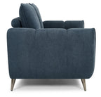 Bentley Designs teal fabric 2-seater sofa with cushion back and nickel legs, showcasing a stylish and comfortable living room piece.