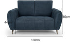 Bentley Designs teal fabric 2 seater sofa with cushion back and nickel legs, stylish and comfortable living room furniture.