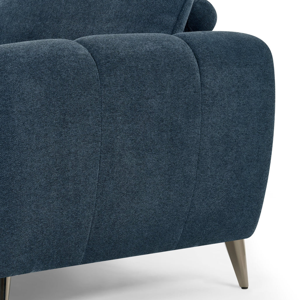 Teal fabric 2-seater sofa with cushion back and nickel legs by Bentley Designs, showing the modern upholstered seating.