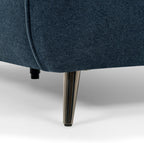Bentley Designs teal fabric 3 seater sofa with cushion back and nickel legs, showcasing a modern, comfortable living room piece.