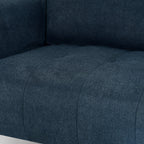 Bentley Designs teal fabric 3-seater sofa with cushion back and nickel legs, showcasing a comfortable, modern living room piece.