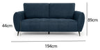 Bentley Designs teal fabric 3 seater sofa with cushion back and nickel legs, stylish and comfortable living room furniture.