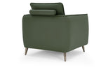 Green leather cushion back armchair with nickel legs, Bentley Designs lounge chair featuring a comfortable, stylish modern design.