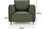 Green leather cushion back armchair with nickel legs, Bentley Designs lounge chair featuring a comfortable and modern easy chair design.