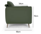 Green leather armchair with cushion back and nickel legs, Bentley Designs lounge chair, modern and comfortable sitting furniture.