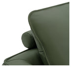 Green leather armchair with cushion back and nickel legs, Bentley Designs lounge chair, stylish and comfortable seating.
