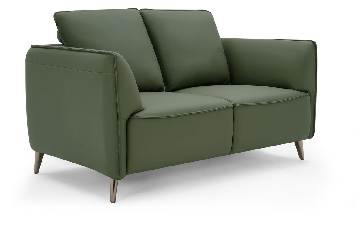 Green Leather 2 Seater Cushion Back Sofa Nickel Legs