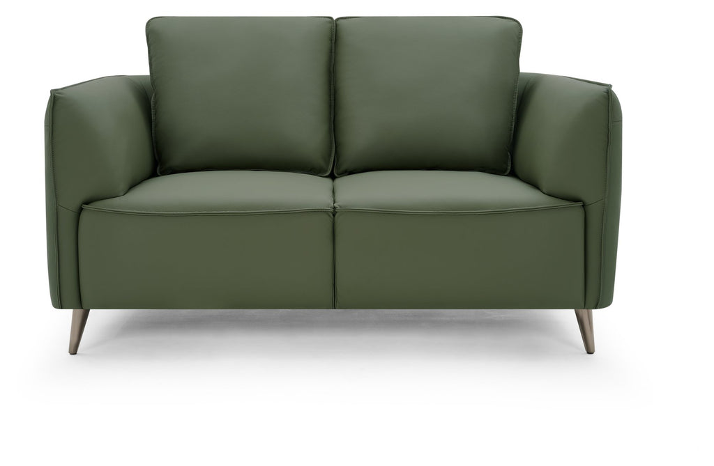 Green Leather 2 Seater Cushion Back Sofa Nickel Legs