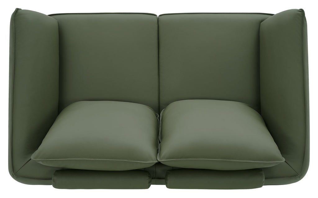 Green Leather 2 Seater Cushion Back Sofa Nickel Legs