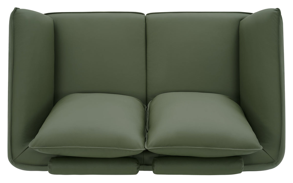 Green Leather 2 Seater Cushion Back Sofa Nickel Legs