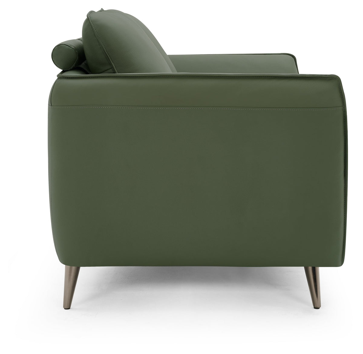Green Leather 2 Seater Cushion Back Sofa Nickel Legs