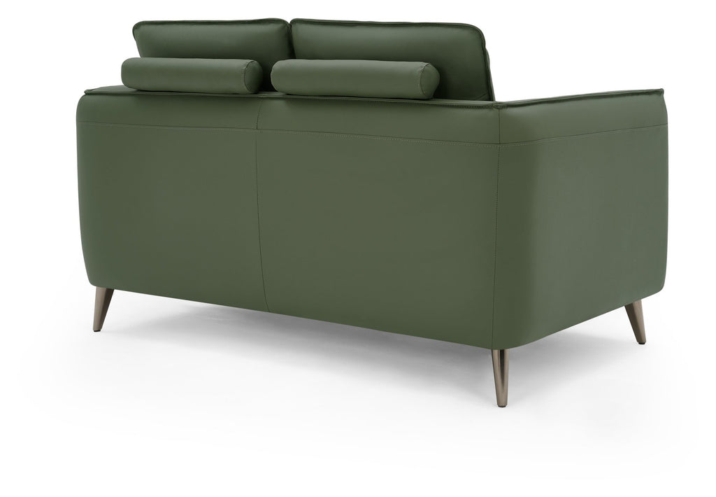 Green Leather 2 Seater Cushion Back Sofa Nickel Legs
