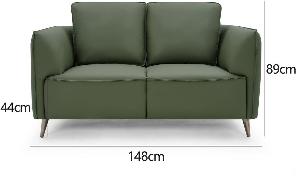 Green Leather 2 Seater Cushion Back Sofa Nickel Legs