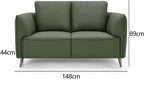Green Leather 2 Seater Cushion Back Sofa Nickel Legs