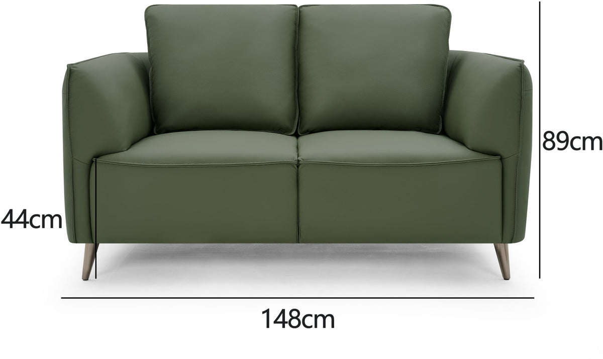 Green Leather 2 Seater Cushion Back Sofa Nickel Legs