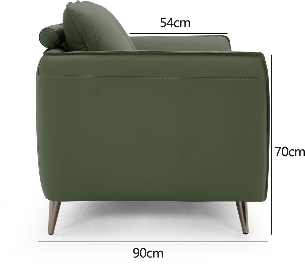 Green Leather 2 Seater Cushion Back Sofa Nickel Legs