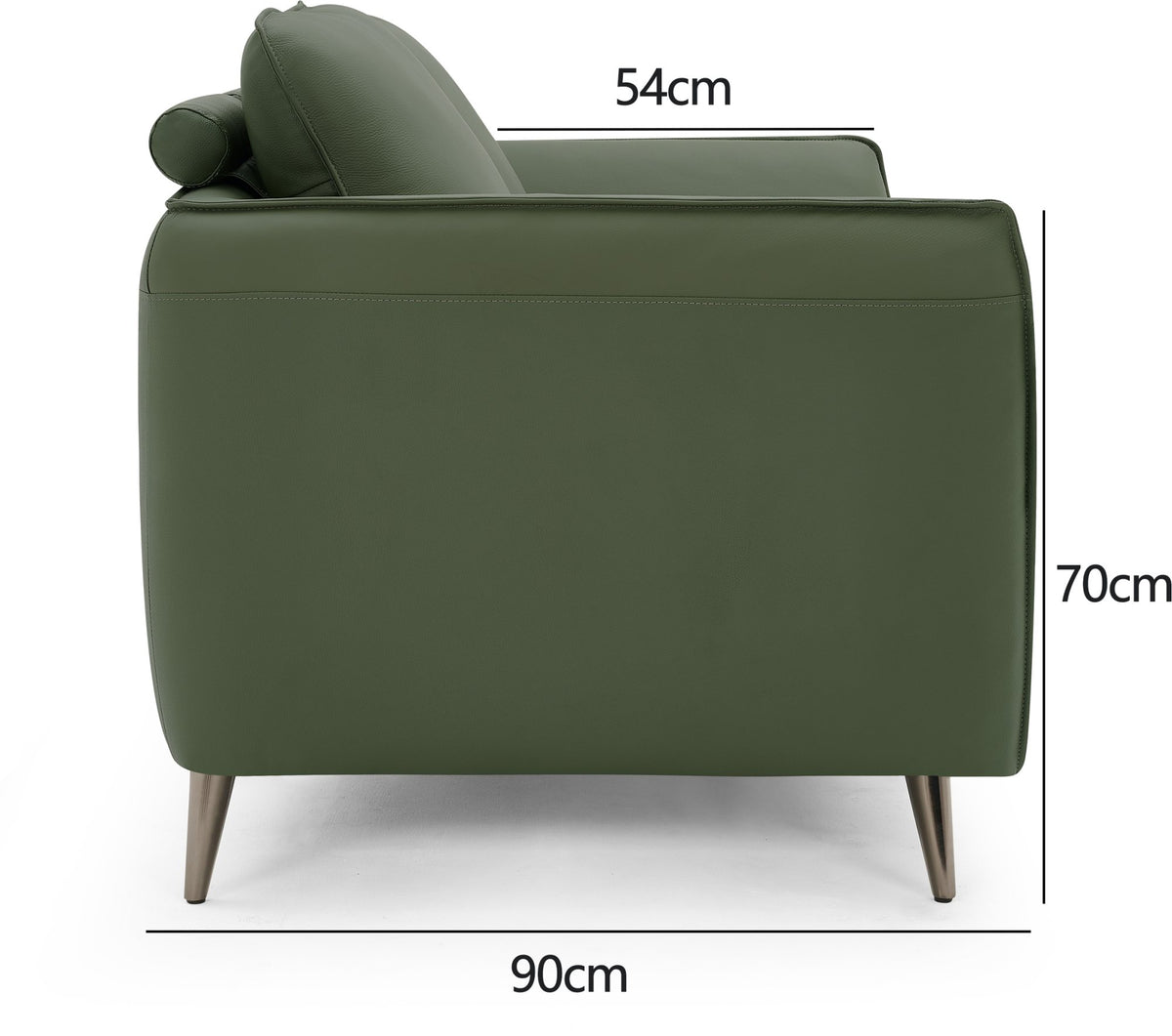 Green Leather 2 Seater Cushion Back Sofa Nickel Legs
