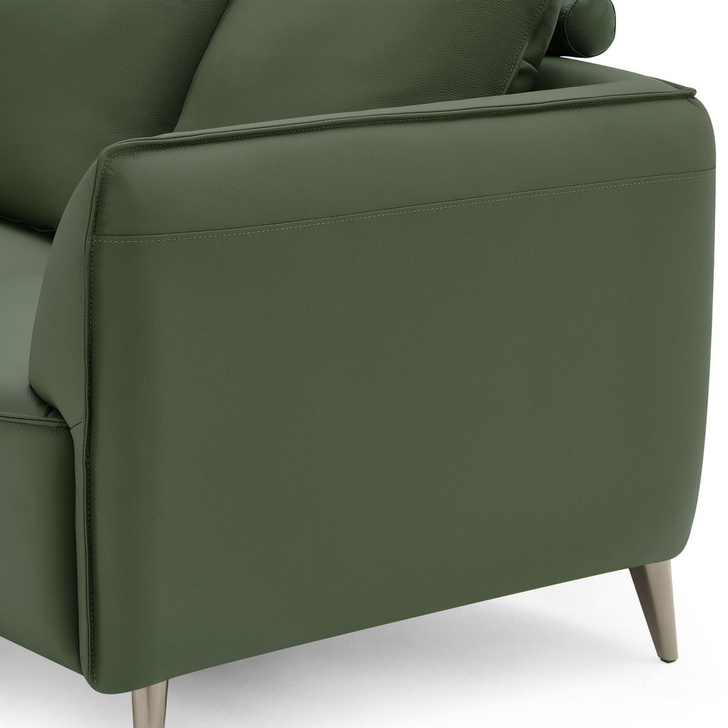 Green Leather 2 Seater Cushion Back Sofa Nickel Legs