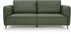 Green leather 3 seater sofa with cushion back and nickel legs by Bentley Designs, showcasing a stylish and comfortable living room piece.