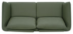 Green leather 3 seater sofa with cushion back and nickel legs by Bentley Designs, showcasing its stylish and comfortable seating.