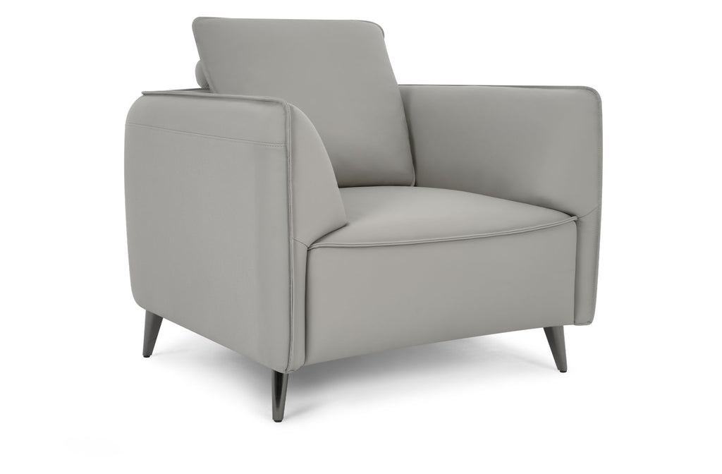 Light Grey Leather Cushion Back Armchair Nickel Legs