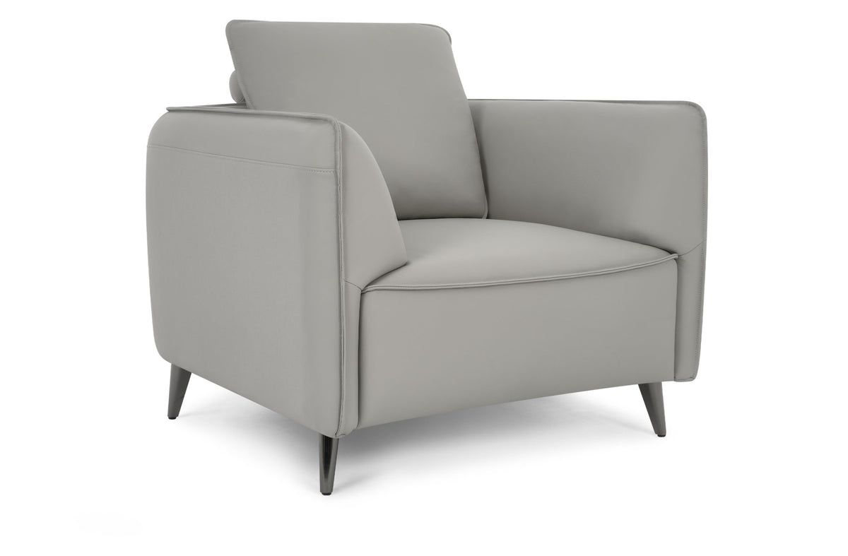 Light Grey Leather Cushion Back Armchair Nickel Legs