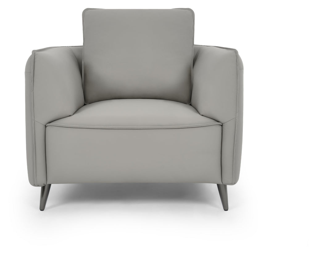 Light Grey Leather Cushion Back Armchair Nickel Legs