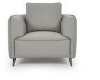 Light Grey Leather Cushion Back Armchair Nickel Legs