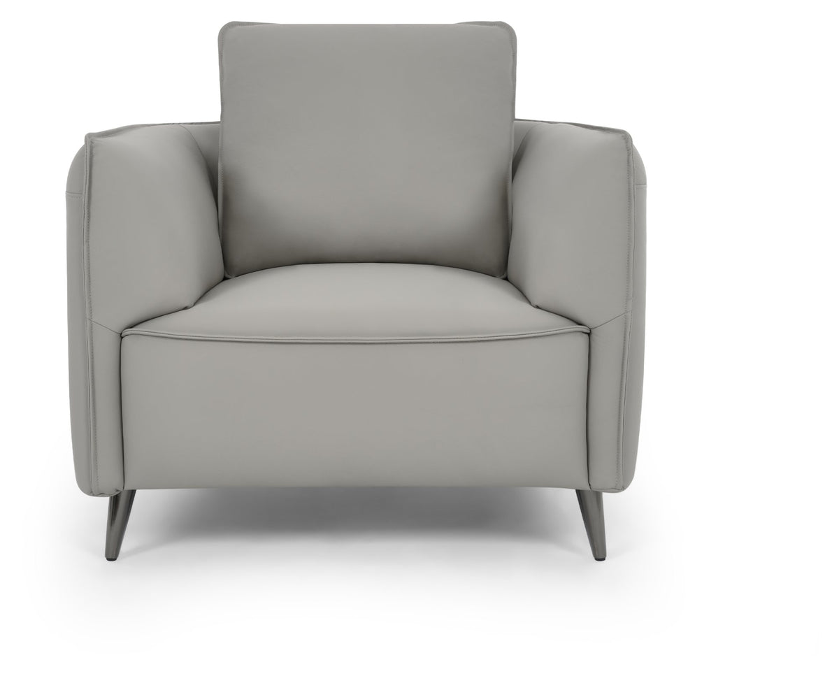Light Grey Leather Cushion Back Armchair Nickel Legs