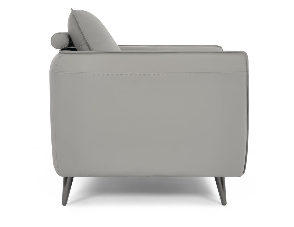 Light Grey Leather Cushion Back Armchair Nickel Legs