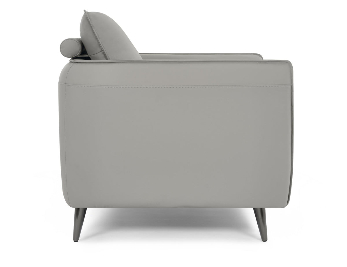 Light Grey Leather Cushion Back Armchair Nickel Legs